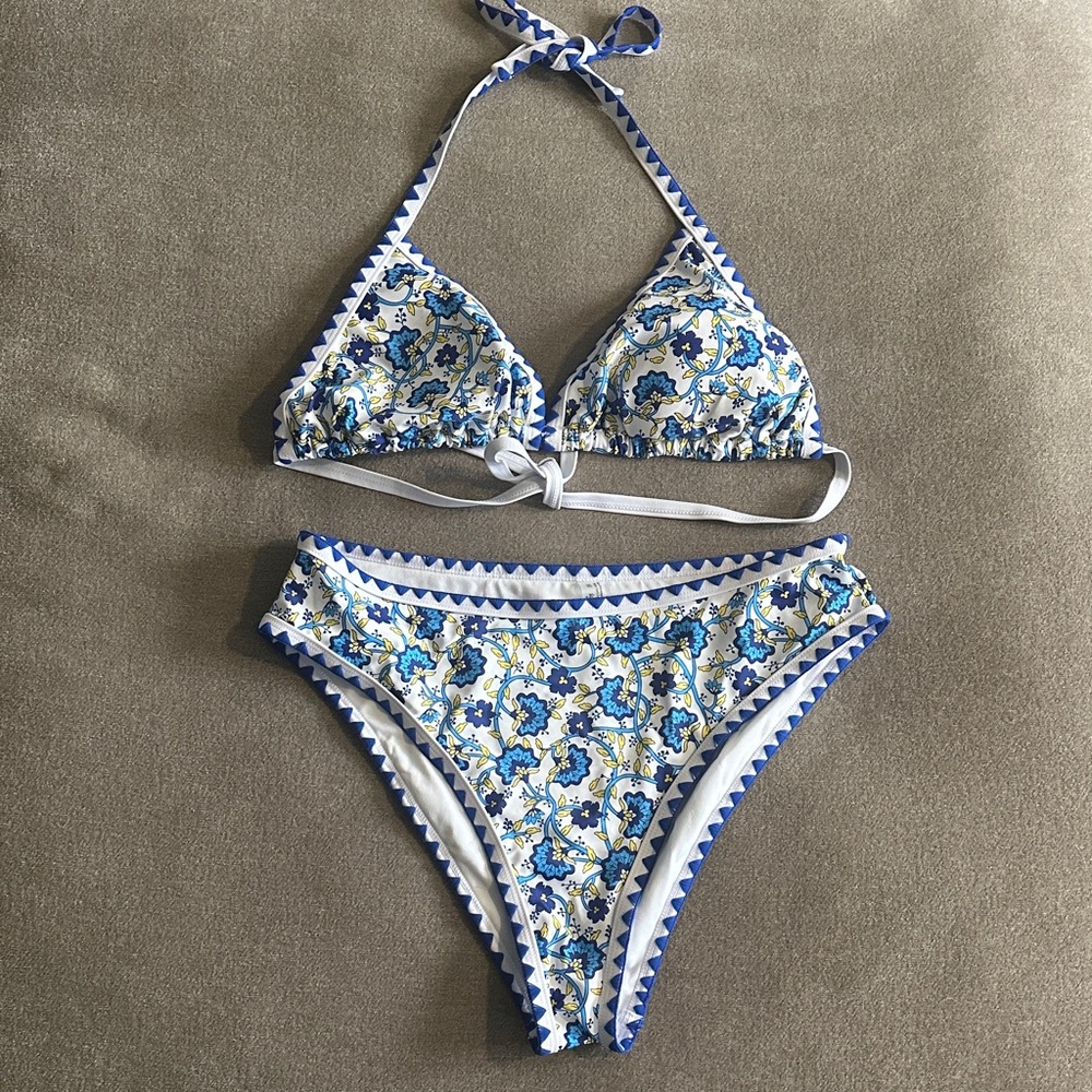 Blue Floral Triangle Bikini Set - Women Swim Bikinis